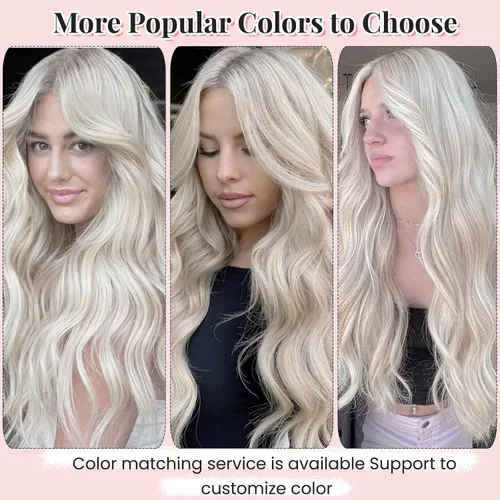 Vista 6 de Extensiones de cabello humano real Remy con clip, color blanco hielo, extensiones de cabello humano natural con clip, 12 pulgadas, 7 piezas, 2.47 oz