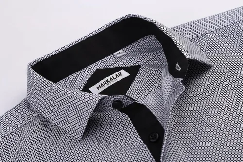 Vista 5 de SAMERM Camisas de vestir estampadas para hombre, de fácil cuidado, ajuste regular, manga larga, casual, con botones, para hombre