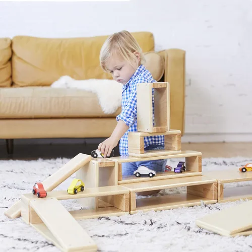 Vista 7 de ECR4Kids - Juego de bloques y arcos apilables de madera, juguetes Montessori, natural, 18 piezas