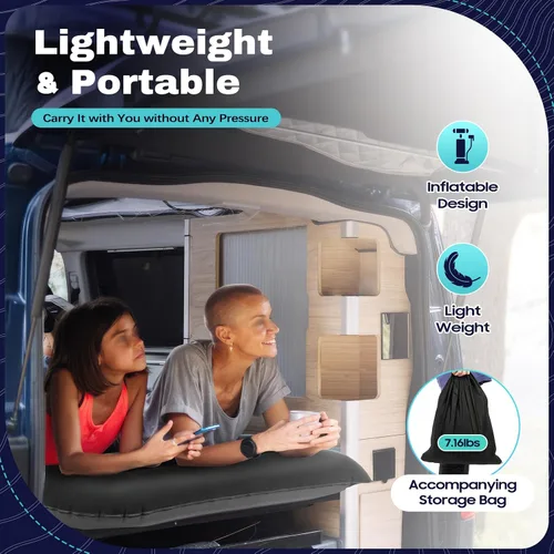 Vista 5 de Colchón inflable de aire para automóvil, cama plegable para automóvil, cama de colchón de aire engrosada con 2 almohadas y bomba inflable, colchón