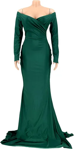 Vista 3 de Vakkest - Vestido largo de verano para mujer con hombros descubiertos sexy cuello en V manga larga vestido de cóctel sirena y boda