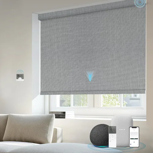 Vista 31 de Motorized Light Filtering Shades Compatible with Alexa Google Smart Blinds Automatic Window Shade Remote Control 70% Blackout Sunny Black