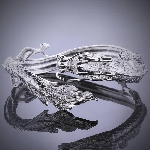 Vista 7 de Pulsera de plata de ley 925 antigua con dragón chino elegante para señora caballero
