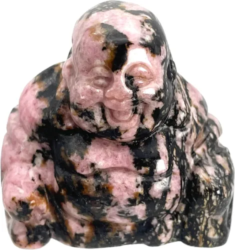 Vista 9 de Estatua de Buda feliz de Maitreya de piedra tallada a mano, escultura de bolsillo de cristal curativo, decoración de 1.5 pulgadas de alto, obsidiana