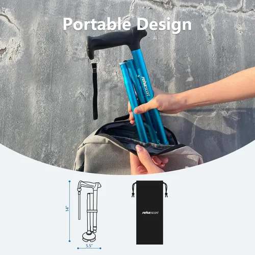 Vista 5 de Rehaescort - Bastón para caminar para hombres y mujeres - Plegable, ajustable, liviano, bastones para equilibrio de personas mayores, se sostiene