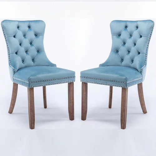 Vista 9 de Parson's Chairs - Silla de comedor tapizada de terciopelo de madera maciza con patas chapadas de acero inoxidable cromado, ribete de cabeza de clavo
