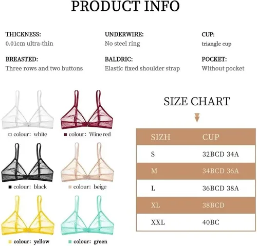 Vista 7 de Sujetador de malla transparente sin forro para mujer, ropa interior inalámbrica sexy