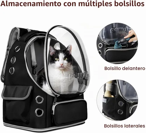 Vista 5 de Mochila Transportadora para gatos con ventana de burbujas de espacio grande, aprobada por aerolíneas, transportadora transpirable para mascotas