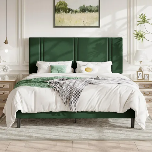 Vista 25 de Allewie Twin Platform Bed Frame with Velvet Upholstered Headboard
