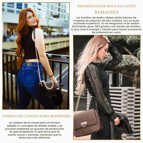 Vista 5 de 4 correas de cadena para bolso de 7.9 pulgadas, accesorios de cadenas para bolso, extensor de bolso plano, correas de repuesto para hombro con 24