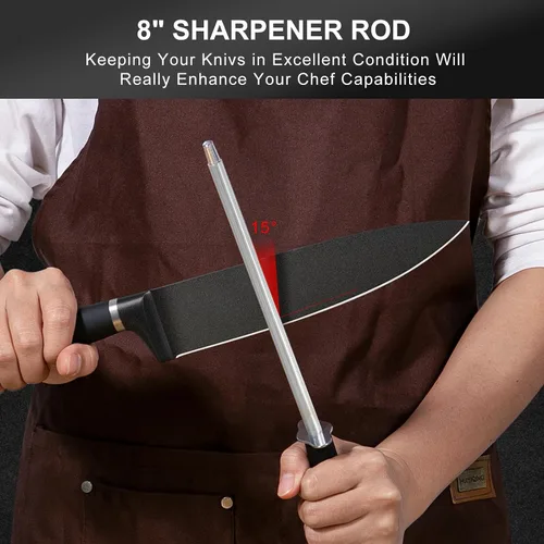 Vista 8 de Juego de cuchillos con bloque y afilador, 15 piezas de cuchillos de cocina con bloque, juego de cuchillos japoneses de acero inoxidable de alto