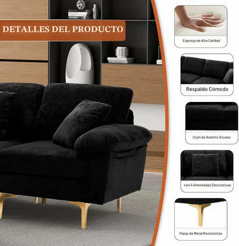 Vista 6 de OUYESSIR Sofá seccional en forma de U, juego de sofá de 4 asientos para sala de estar, juego de sofá convertible en forma de L de terciopelo