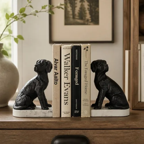 Vista 2 de Sujetalibros decorativos para estantes, sujetalibros con forma de perro para libros pesados, estatuas de labrador retriever como sujetalibros