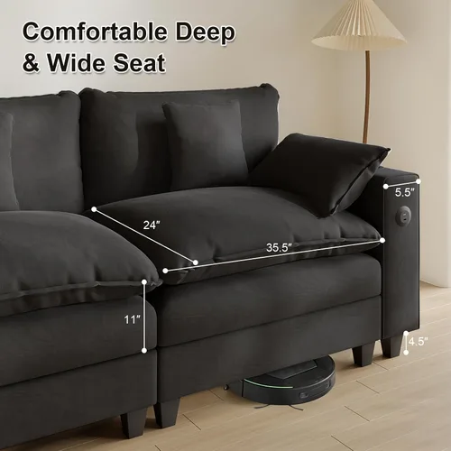 Vista 6 de KCGKCG Sofá modular en forma de U de 116 pulgadas, sofás seccionales de felpilla para sala de estar con otomana, sofá de asiento profundo, sofá