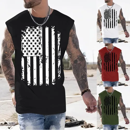 Vista 4 de Camiseta sin mangas para hombre, camiseta sin mangas con la bandera estadounidense, camiseta sin mangas para el 4 de julio, camiseta patriótica