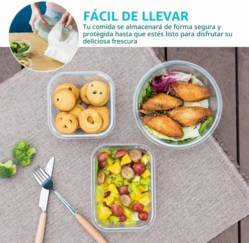 Vista 5 de Bayco Contenedores de vidrio para almacenamiento de alimentos con tapas, 24 piezas, preparación de comidas, cajas Bento herméticas, a prueba de Azul