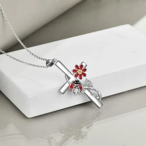 Vista 4 de CRMAD Collar de colibrímariquitalibélula para mujer, collar de cruz de plata de ley, regalos para niñas