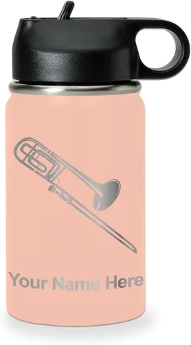 Vista 44 de LaserGram Botella de agua personalizada, trombón, acero inoxidable de doble pared aislada al vacío con popote superior, regalo grabado personalizado