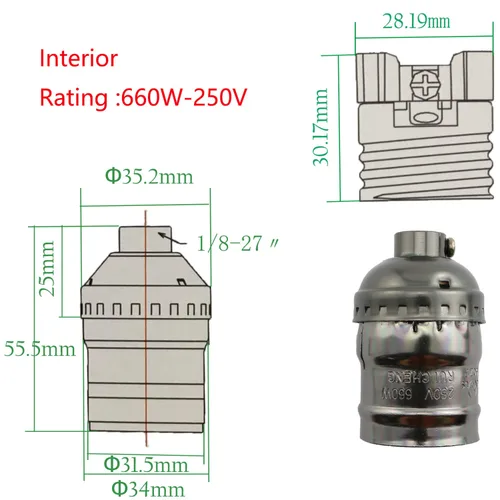Vista 2 de DZS Elec 2 unids E26 /E27 Metal Shell luz zócalos negro lámpara base accesorios de iluminación soporte bombilla Edison Vintage luces