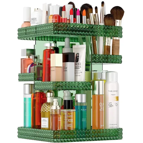 Vista 11 de Organizador de maquillaje giratorio de 360°, organizador de perfumes de gran capacidad, almacenamiento de cosméticos, tocador, encimera, se adapta a