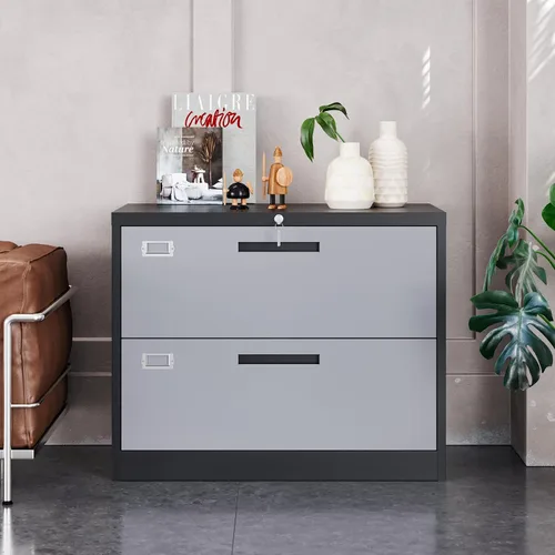 Vista 5 de Yizosh Archivador de 2 cajones con cerradura, gabinete de almacenamiento de archivos de oficina con bloqueo de metal con cajones, organizador