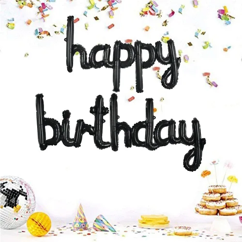Vista 3 de BEISHIDA Globos negros de feliz cumpleaños de 16 pulgadas de papel de aluminio de Mylar para niños y adultos, suministros de decoración de fiesta