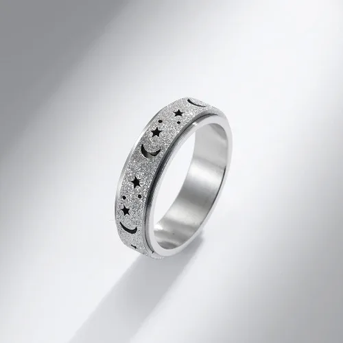 Vista 3 de Anillo giratorio de acero inoxidable luminoso resplandor luna y estrella, alivio del estrés, anillos de ansiedad para mujeres, hombres, niños