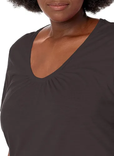 Vista 3 de Just My Size, playera con cuello en V fruncido y mangas cortas, para mujer Negro