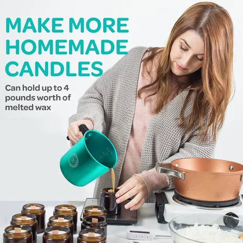 Vista 7 de Hearts and Crafts - Olla para verter velas de 32 onzas, vertedor de cera para hacer velas, olla de aluminio para derretir jabón con mango resistente
