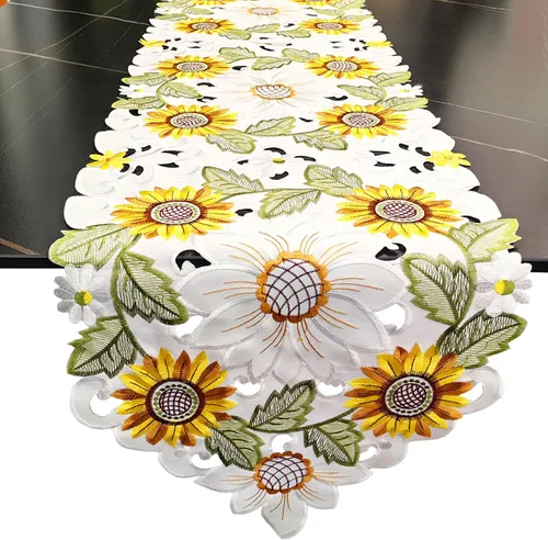 Vista 9 de LeLehome Juego de 4 manteles individuales redondos bordados con margaritas de primavera, 15 pulgadas, decoración de mesa para el hogar, cocina
