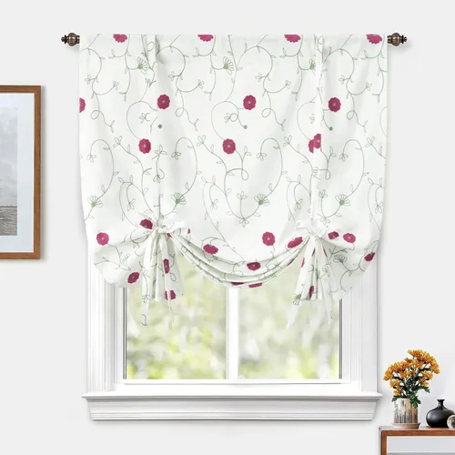 Vista 48 de VOGOL Cortinas de Nivel para Cocina para Ventana, Flores Azules y Enredaderas Bordadas Cortina de 24 Pulgadas de Largo, Cortinas Cortas Tratamiento
