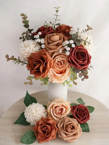 Vista 3 de D-Seven Flores artificiales, combo de terracota otoñal Otoño Terracota