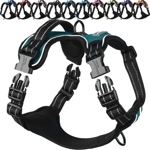 Vista 17 de Vivaglory - Arnés de arnés para perro sin tirones, XS, color negro, estampado with Handle Front and Back Clip for Training & Pulling, No Pull &