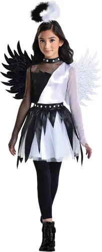 Vista 2 de Disfraz de ángel retorcido Niñas, XL (14-16) Elegante traje blanco y negro perfecto para Halloween, fiestas y más 1 juego