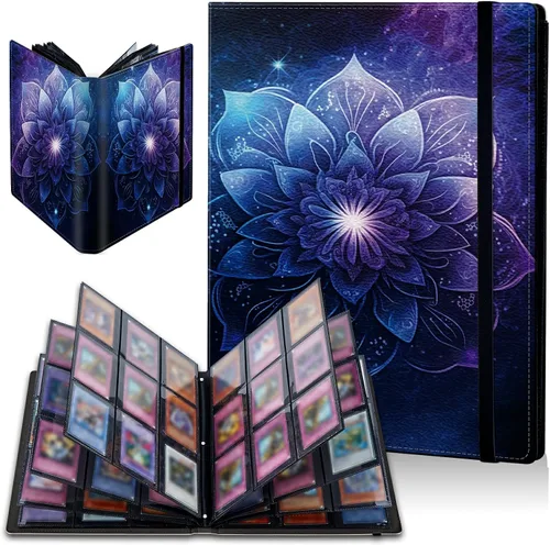 Vista 19 de Carpeta de tarjetas de gato negro y luna, 9 bolsillos para álbum de tarjetas intercambiables, carga lateral, 360 bolsillos, tarjetero de poliuretano