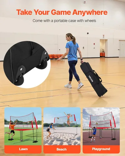 Vista 6 de VEVORAdjustable Height Badminton Net Set for Backyard Beach Lawn, Outdoor Portable Volleyball Net with Carrying Bag, 4 Square Quick Assemble Game