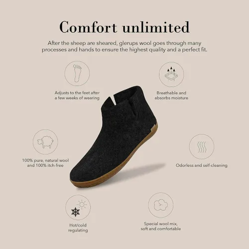 Vista 4 de Glerups Pantufla tipo bota unisex de mezcla de lana 100% de calidad con suela de goma Carbón