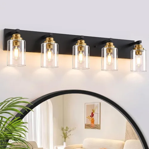 Vista 16 de Accesorios de iluminación de baño de granja, luces de tocador rústicas de 3 luces en madera para baño, iluminación de apliques de pared vintage