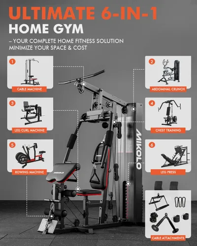 Vista 2 de Mikolo Home Gym, Workout Station with 150LBS Weight Stack, Multifunctional Home Gym Equipment, Exercise Equipment for Full Body Strength Training