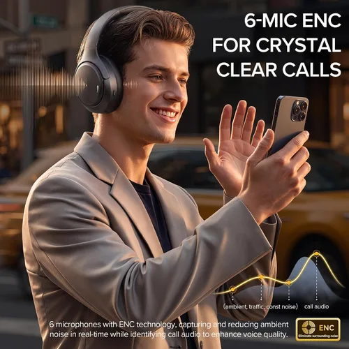 Vista 7 de Auriculares híbridos con cancelación activa de ruido, 120 horas de reproducción 6 ENC, micrófono de llamada transparente, auriculares inalámbricos