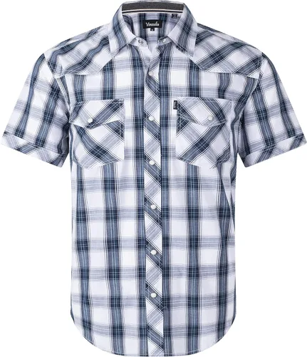 Vista 12 de Camisa casual para hombre estilo western con botones, de manga corta, dos bolsillos BLKWHT.