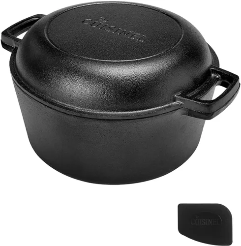 Vista 10 de Cuisinel Horno Holandés de Hierro Fundido - Olla Profunda de 3 Cuartos - Multicocina 2 en 1 Presazonada - Tapa Combinada que Funciona como Sartén