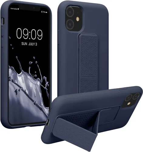 Vista 10 de kwmobile Funda para Apple iPhone 11 - Funda de TPU suave con revestimiento de silicona - Con correa de mano y función de soporte - a prueba