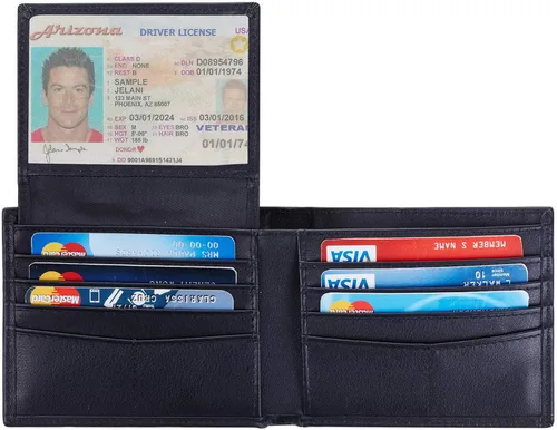 Vista 3 de Travelambo Cartera de cuero genuino con bloqueo RFID para hombre, billetera plegable clásica