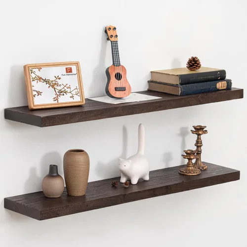Vista 14 de Estantes flotantes para decoración de pared, estantes rústicos de madera recuperada de 24 x 8 pulgadas, estantes de montaje en pared resistentes