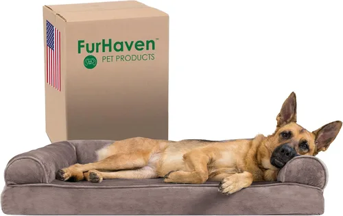 Vista 43 de Furhaven Cama para perro de espuma viscoelástica para perros medianos y pequeños con cojines extraíbles y funda lavable, para perros de hasta 35