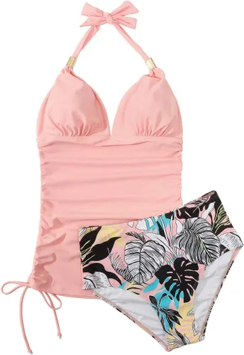 Vista 4 de SUUKSESS - Traje de baño de dos piezas tipo tankini para mujer, sexy, efecto adelgazante, con control de abdomen