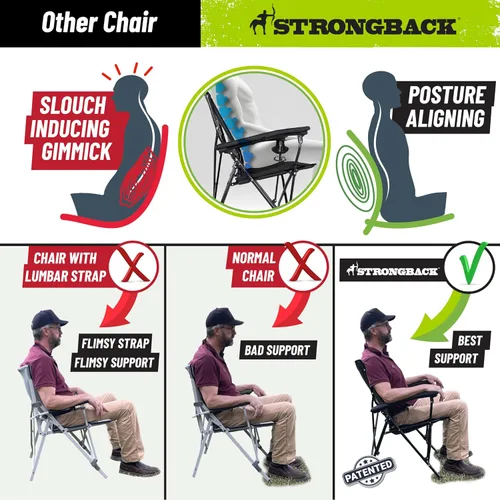 Vista 3 de STRONGBACK Elite silla plegable para campamento, césped, silla de descanso, asiento de campamento resistente para el aire libre con soporte lumbar