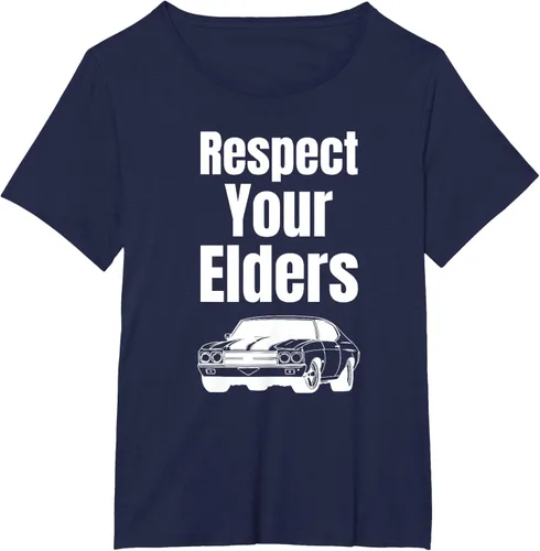 Vista 16 de Divertido regalo de auto para chicos – Respect Your Elders Classic Muscle Car Camiseta, Negro, S
