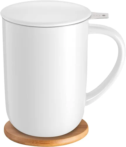 Vista 13 de CEEFU Taza de Té de Porcelana con Infusor y Tapa, Tetera con Filtro y Posavasos, Taza de Té de Hojas Sueltas Infusor Preparador, 16 OZ para Verde